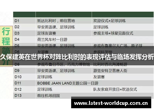 久保建英在世界杯对阵比利时的表现评估与临场发挥分析